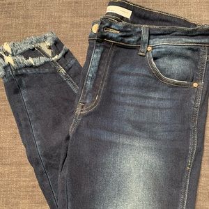 Kancan Dark Double Fray Hemmed Skinny Jean
